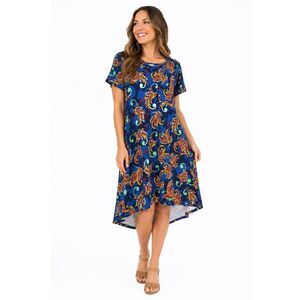 LuLaRoe Carly Dress S Blue Paisley Hi Low